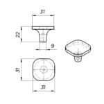 Ручка-кнопка WPO745.000.00G3 золотая бронза, 31x31 мм, Giusti