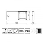 Светильник Quad 2, золото, теплое свечение, 160*70*15, 12V, 3 W, 130 lm, IP20, Furnika