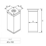 Опора квадратная 40х40 Н=150, с регулировкой, алюминий, Rejs