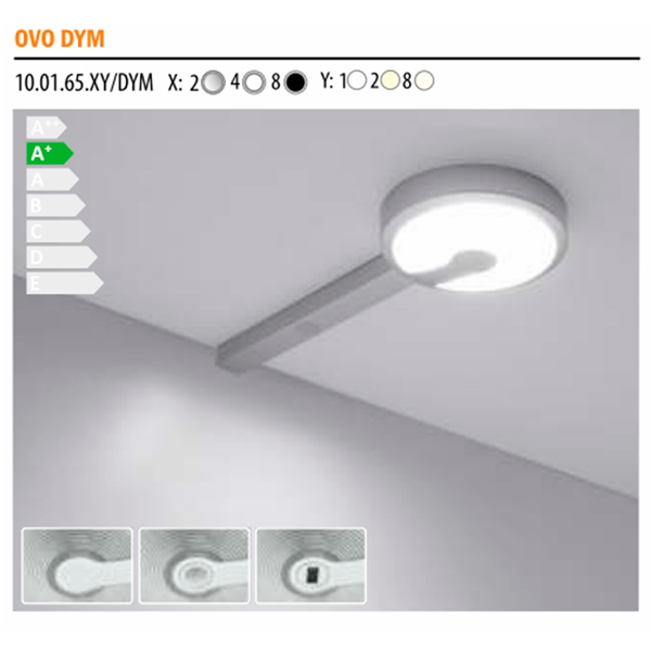 Светильник Ovo DYM movement металлик, натуральное свечение, d 77, 210 * 77 * 22, 12V, 2.1 W, 150 lm, IP20, Furnika