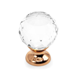Ручка-кнопка Crystal, стекло (гранка), полированная медь, D30, Metakor
