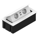Блок розеток ELEKTRIMA KWADRO выдвижной горизонтальный, 2 розетки Schuko, 2xUSB 2,1A 5V, кабель с вилкой, белый, Rejs