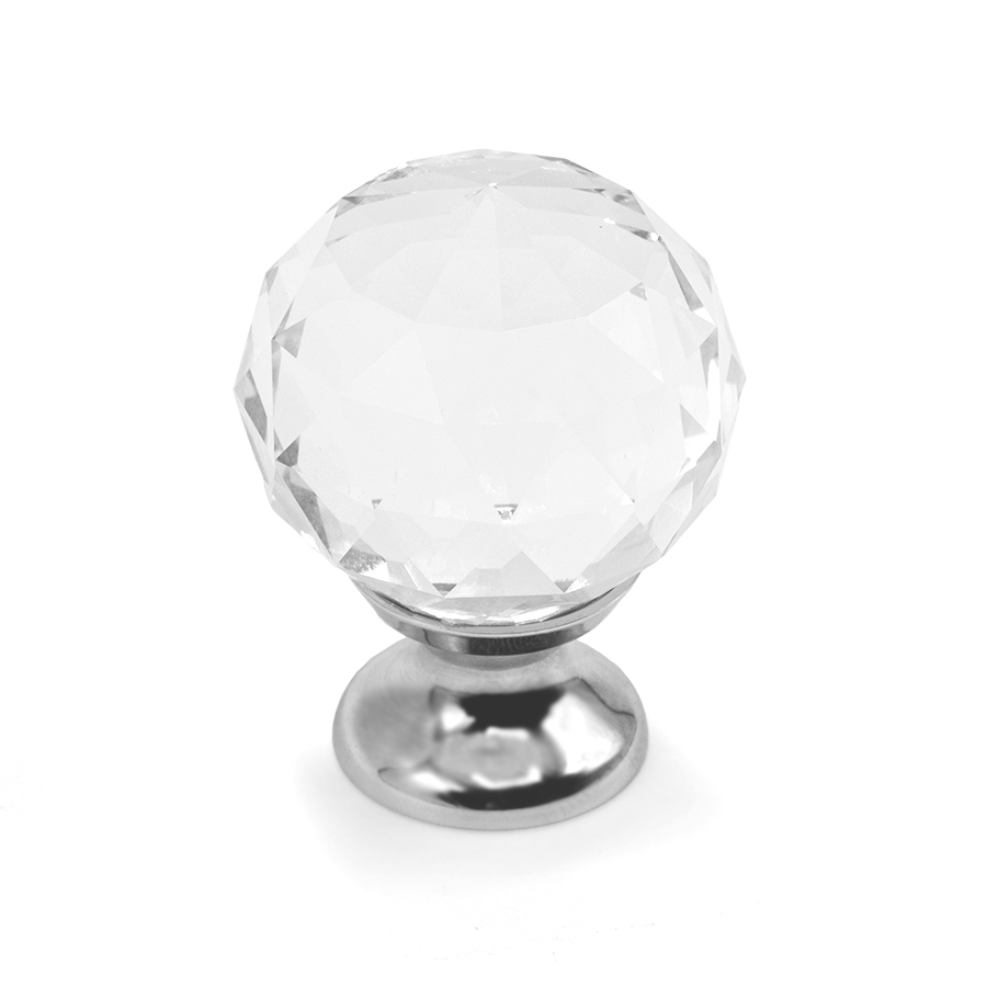 Ручка-кнопка Crystal 22012.00.38S стекло (гранка), хром, D30, Metakor