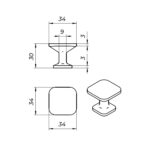 Ручка кнопка QUART BIG, 0616034ZM2, матовый черный, 34x34 мм, Viefe
