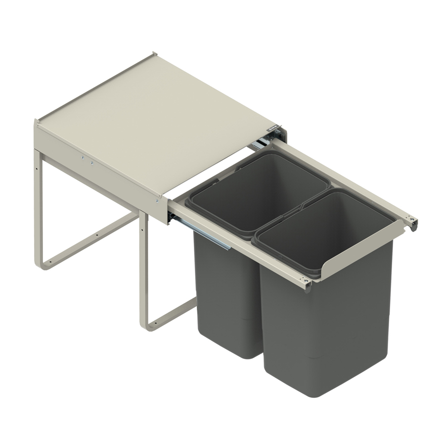 Система мусорных ведер JC607 низкая 45 двойная 2x15L (414x505x345) серая, Rejs (без крепления к фасаду, крепление смотри 12038)
