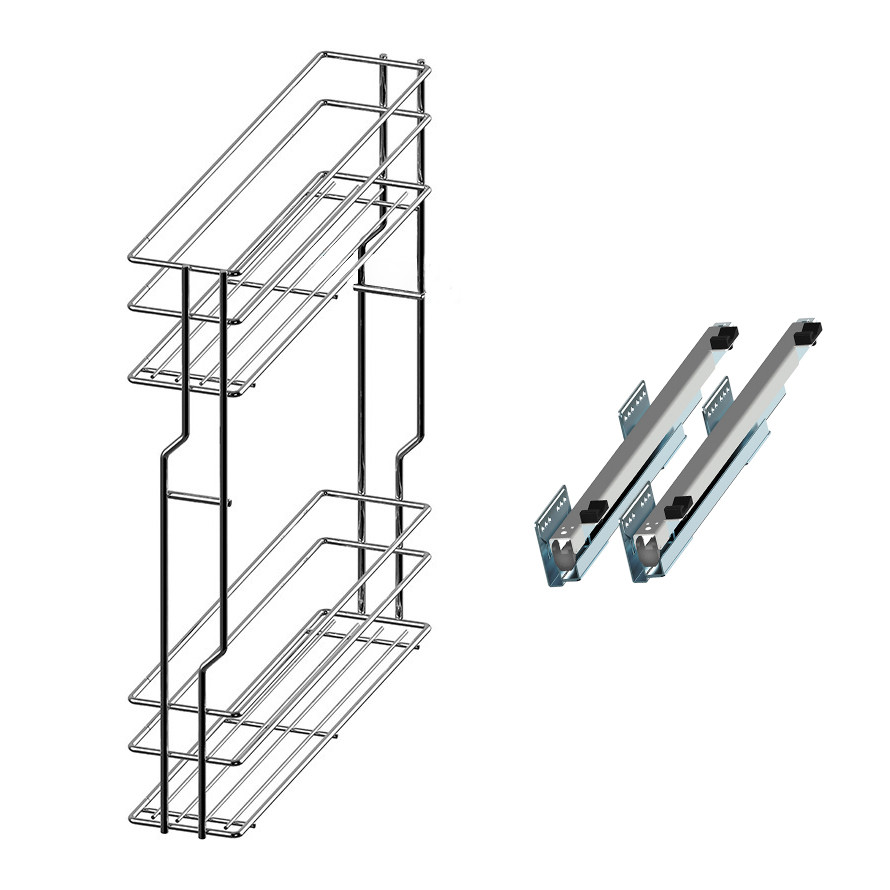Корзина VARIANT MULTI Cargo Mini 200 мм, левая, боковое крепление, 2 полки, направляющие L-450 Полного Выдвижения с доводчиком, эффект хром, Rejs