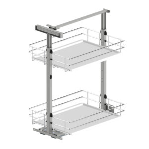 Корзина MAXIMA EVO Cargo Mini 300 мм, крепление верх-низ, H611-741 мм, 2 полки, направляющие полного выдвижения с доводчиком, хром / белый, Rejs