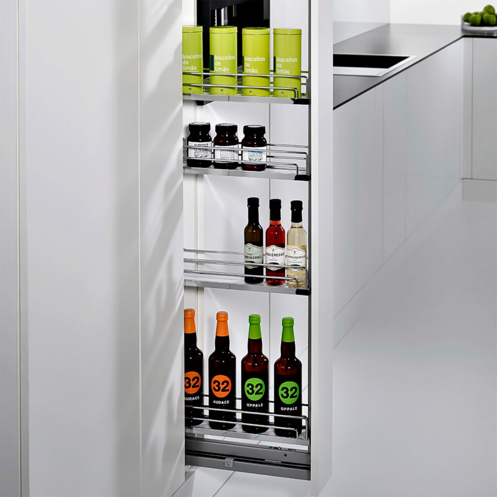 DISPENSA 90°, 150 мм Комплект Частичного Выдвижения, H1200 - 1600 мм, 4 полки, ARENA classic, цвет хром, дно серое, Kesseböhmer
