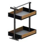 Корзина MAXIMA PURO Cargo Mini 400 мм, крепление верх-низ, H611-741 мм, 2 полки, направляющие ПВ с доводчиком, металл черный матовый/дуб, Rejs