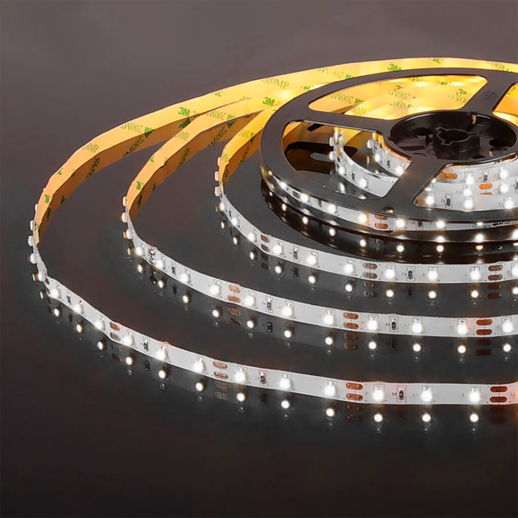 Лента 2835 60LED/м, IP20, SMD, 4500K, 5мх8мм, 12В, 6,3Вт/м, бел. осн, основание , скотч