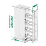 DISPENSA 90°, 300 мм Комплект Полного Выдвижения, H1200 - 1600 мм, 4 полки, ARENA pure, цвет антрацит, Kesseböhmer