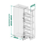 DISPENSA 90°, 400 мм Комплект Полного Выдвижения, H1200 - 1600 мм, 4 полки ARENA pure, цвет антрацит, Kesseböhmer