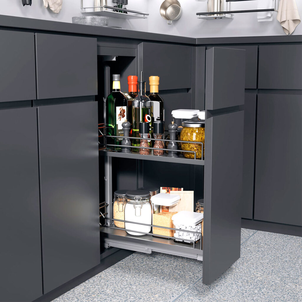 DISPENSA Junior Slim 200 мм Комплект, H695 - 783 мм, 2 полки ARENA classic, цвет хром, дно серое, Kesseböhmer