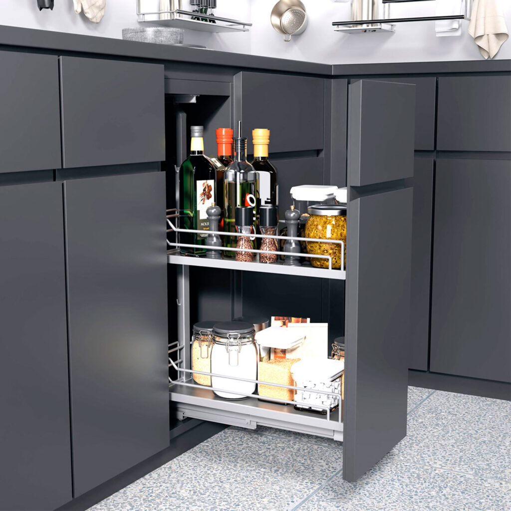DISPENSA Junior Slim 300 мм Комплект, H695 - 783 мм, 2 полки ARENA classic, цвет титан, дно серое, Kesseböhmer