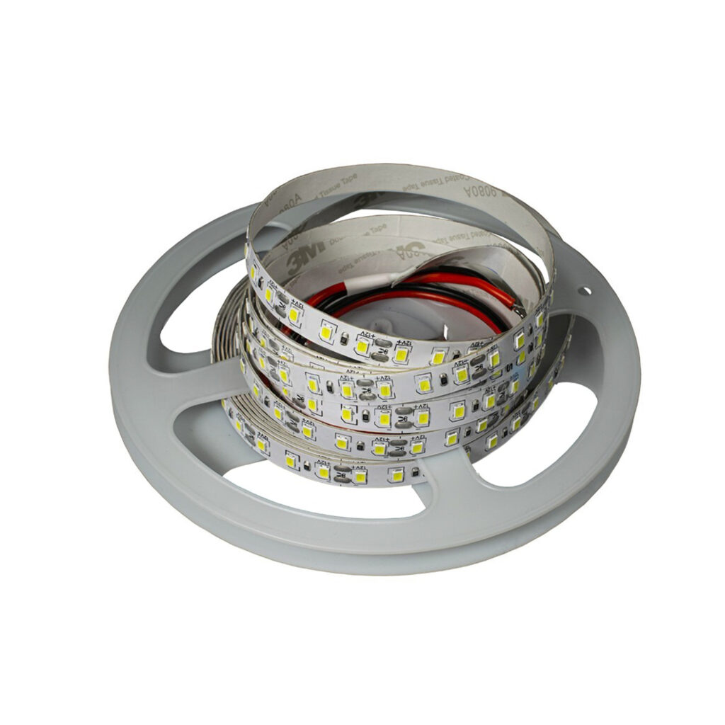 Лента X2, 2835 IP20, 120LED/м, 4100K, 12В, 9,6Вт/м, 1200Лм/м, CRI>80, 5м*8мм, провод 2*0,35мм² L= 25см с двух сторон