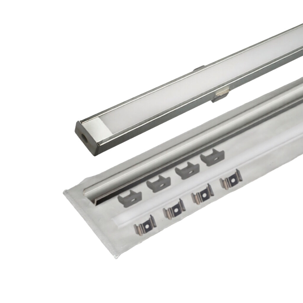 Комплект 1506W-01 (алюм. профиль анод, диффузор матовый, 4 заглушки с отверстием серые, 4 клипсы), 2м