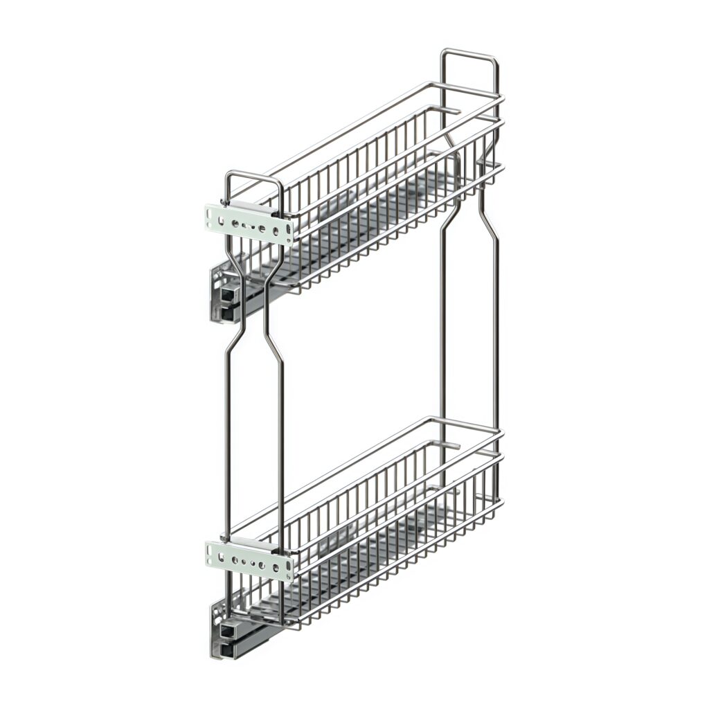 Корзина  Cargo Mini SIMPLY 150 мм, левая, боковое крепление, 2 полки, направляющие L-450 Полного Выдвижения с доводчиком, хром, Rejs