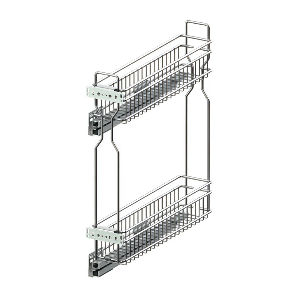 Корзина  Cargo Mini SIMPLY 200 мм, левая, боковое крепление, 2 полки, направляющие L-450 Полного Выдвижения с доводчиком, хром, Rejs