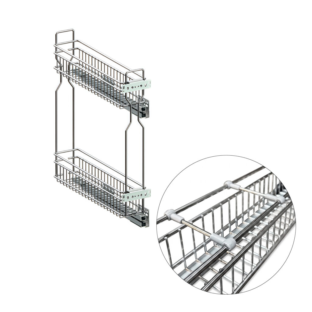 Корзина  Cargo Mini SIMPLY 200 мм, правая, боковое крепление, 2 полки, направляющие L-450 Полного Выдвижения с доводчиком, хром, Rejs